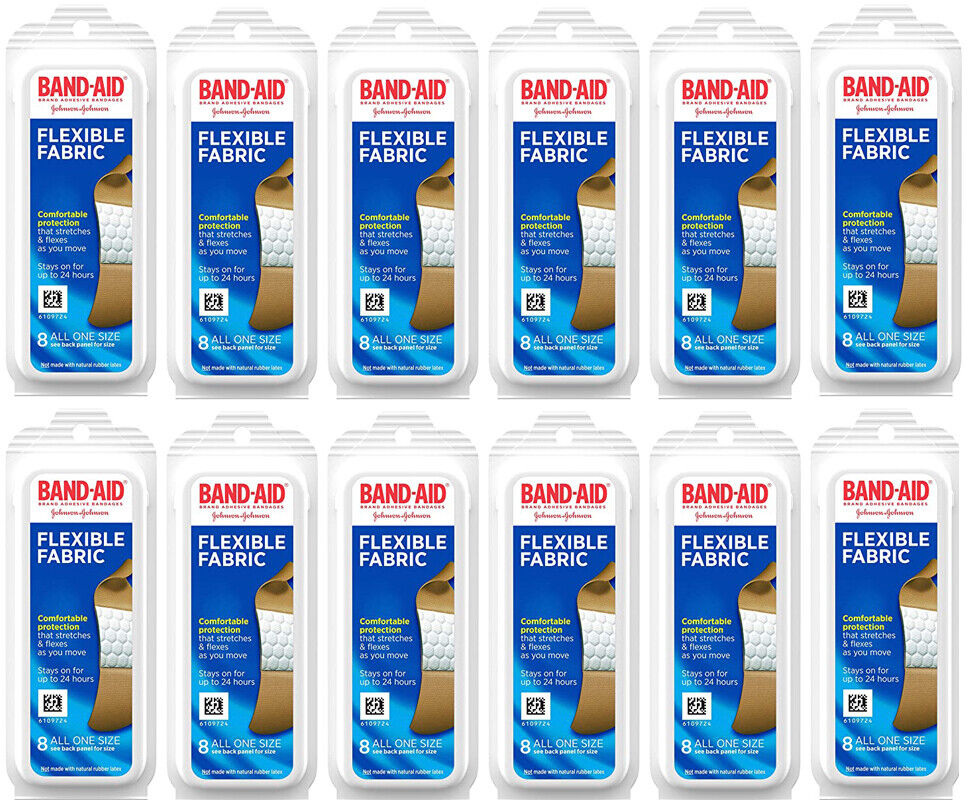 Band Aid Travel Pack 8 Count Flexible Fabric Bandages, 12 Packs